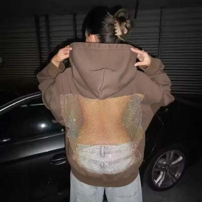 Womens Backless Mesh Hoodie