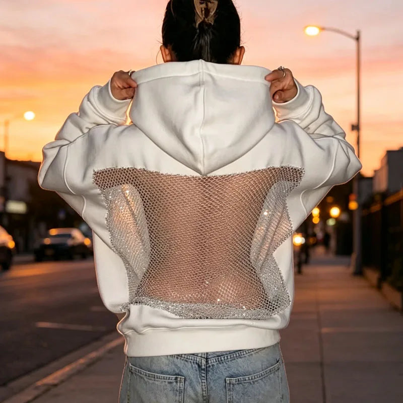 Womens Backless Mesh Hoodie
