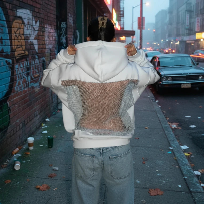 Womens Backless Mesh Hoodie