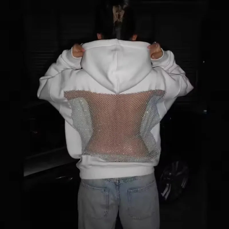 Womens Backless Mesh Hoodie